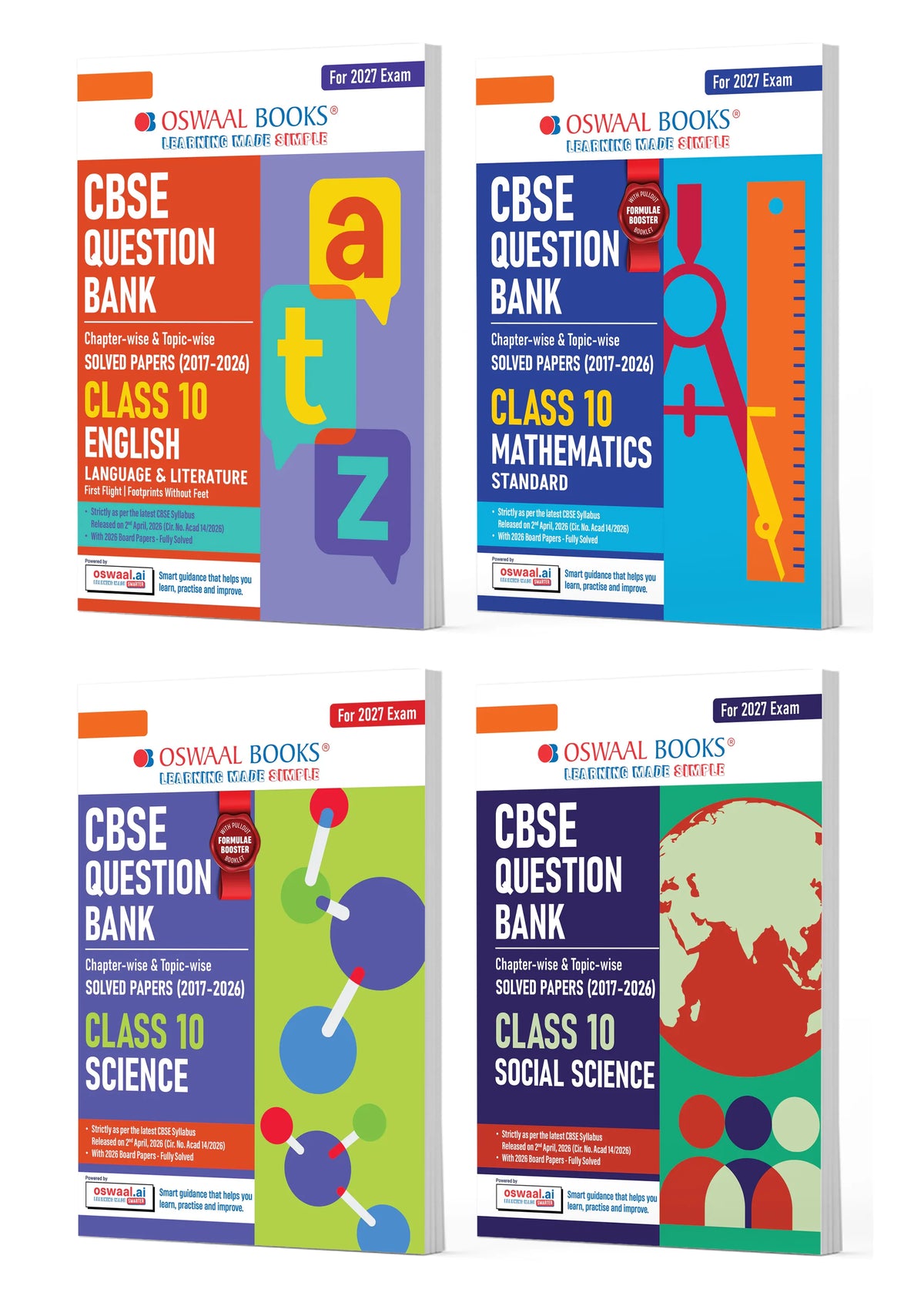 Oswaal CBSE Class 10 English, Mathematics Standard, Science & Social Science Question Bank Set of 4
