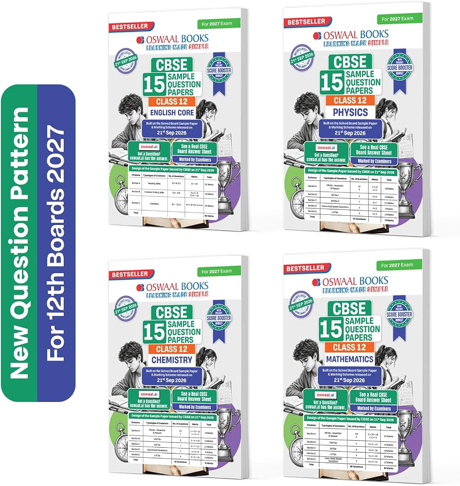 Oswaal CBSE Class 12 Question Bank Set of 4 — Physics, Chemistry, Mathematics & English Core