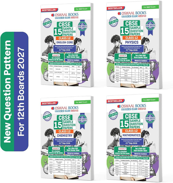 Oswaal CBSE Class 12 Question Bank Set of 4 — Physics, Chemistry, Mathematics & English Core
