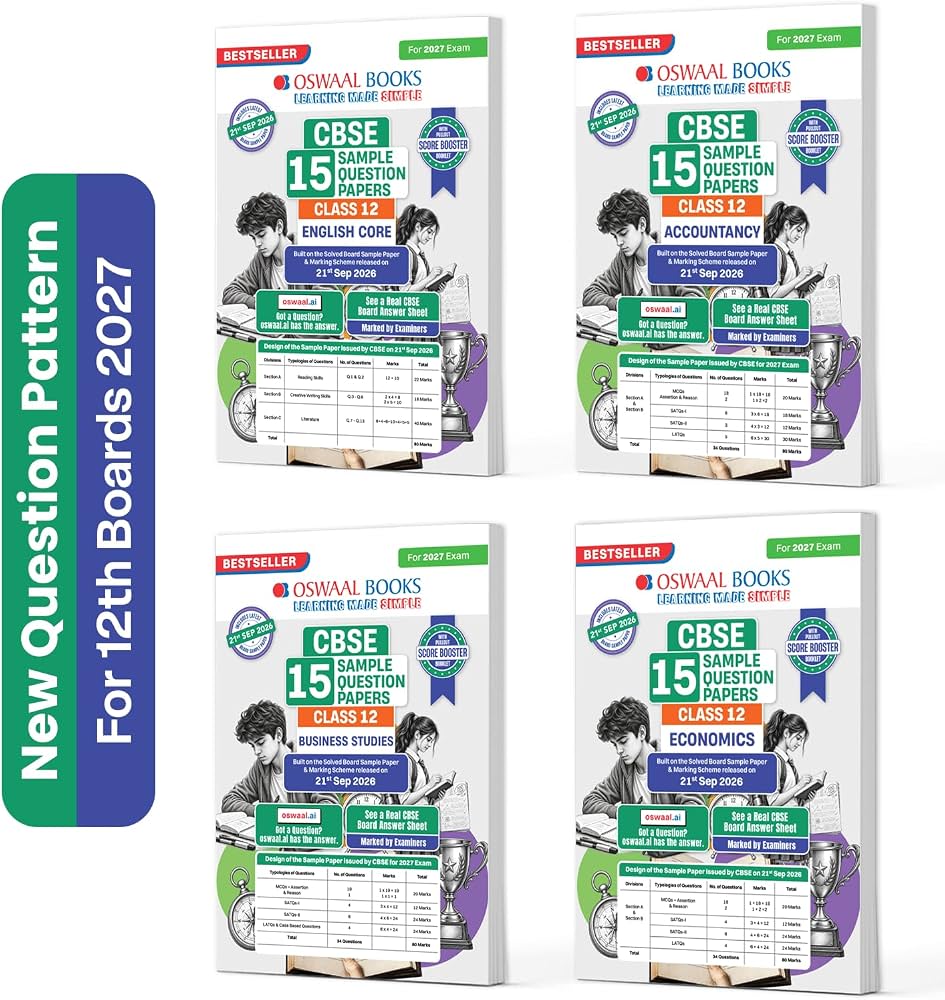 Oswaal CBSE Class 12 15 Sample Question Papers — Commerce Set of 4